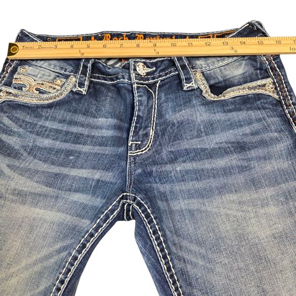 Rock Revival Denim Boot Cut Jeans Leyah 30X33 Tall Distressed Thick Stitch - Picture 13 of 16